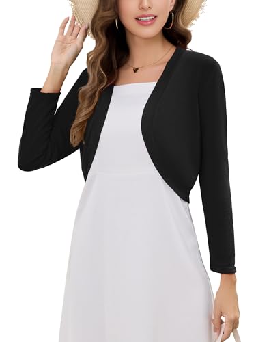 Women's Long Sleeve Shrugs Lightweight Open Front Cropped Cardigan for Women S-2XL