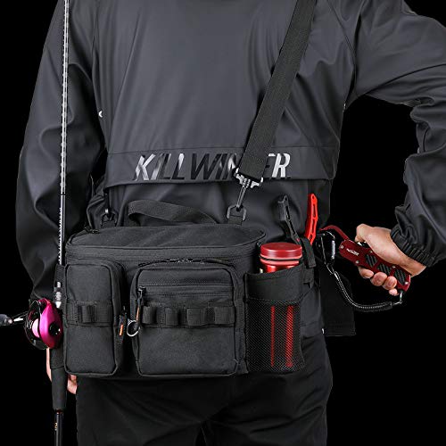 FLLXSMFC Angeltasche Schwarz Angeltasche Multifunktional Große Kapazität Wasserdicht Oxford Tuch Angeln Tackle Pack… – Bild 4