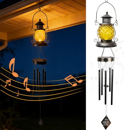 Solar Oil Lamp Wind Chimes for Outside, Hanging Memorial Wind