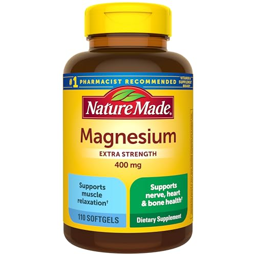 Nature Made Magnesium Oxide 400 mg Softgels, Extra Strength Magnesium Supplements for Men and Women, Support for Muscle, Nerve, Bone and Heart, 110 Day Supply