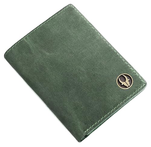 Image of WildHorn RFID Protected Genuine Leather Wallet for Men I 4 Card Slots I 2 Slip Pockets I 1 Currency Compartment (Green Hunter)