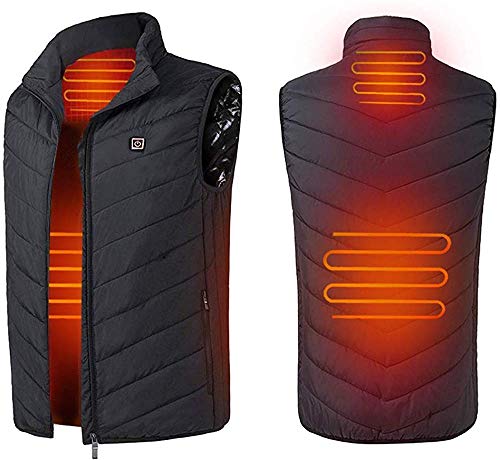 Electric Heated Vest, Men Women Standing Collar Heating Jacket, 5V USB Rechargeable Body Warmer Gilet, Washable and Lightweight, with 3 Temperature for Outdoor Hike Skiing Hunting Motorcycle (XXL)