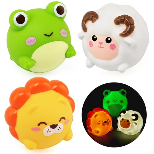 BelleStyle Brinquedos banheira bebé, 3 peças brinquedos de banho para bebé, brinquedos de banho de animais com luzes, jogos de água para crianças, brinquedos de natação flutuante piscina para crianças
