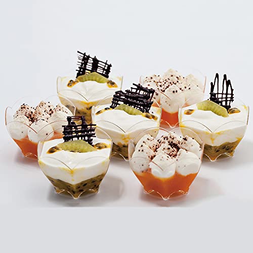 Qxcom 100 Pcs 3 Oz 90Ml Clear Ice Cream Dessert Bowls Plastic Disposable Flower Shape Dessert Cake Snack Bowl Cups Sundae Petal Dessert Bowls Salad Appetizer Serving Bowl Party Favor Wedding Bowls #TOP3