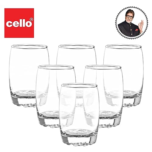 Image of CELLO Amphio Glass Set, 265ml| Set of 6 Clear Glasses| Transparent Whisky Glass |Barware Glasses, Clear