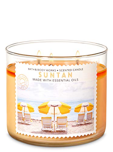 White Barn Bath and Body Works Suntan 3 Wick Candle 14.5 Ounce Full