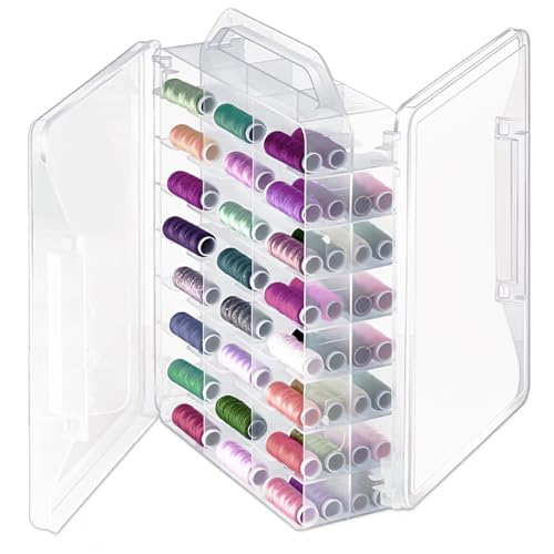 Image of ABuff 46 Grids Embroidery Thread Organizer Double Sided Thread Box Storage, Portable Clear Plastic Sewing Organizer Box Threads Holder for Embroidery Floss Sewing Threads, Small Crafts & Toys