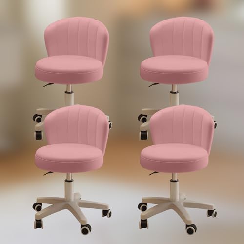 Image of Small Desk Chair Round Rolling Chair with Back PU Leather Height Adjustable Swivel Vanity Work Computer Stool Chair for Home Office Bedroom, Set of 4