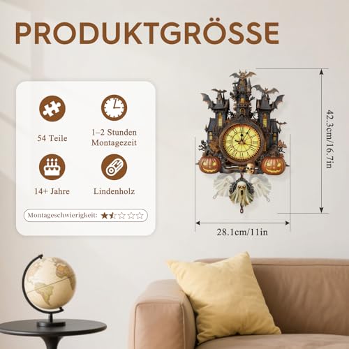 Cutywood Holzpuzzle Uhr, 3D Holzpuzzle Erwachsene, Halloween Uhr – Ansicht 3