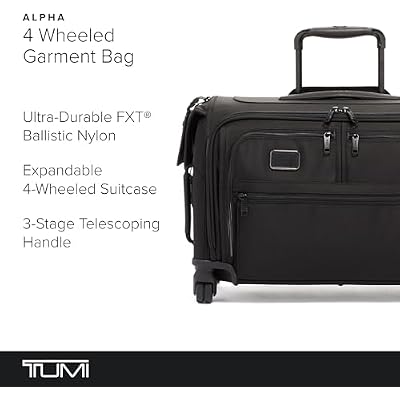 TUMI - Alpha Garment 4 Wheeled Carry-On - Garment Compartment Fits 6 Suits or Dresses - Carry On Luggage for Travel - Black