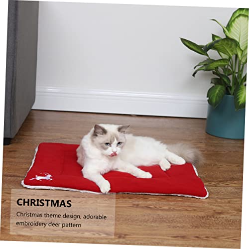 Milisten Weihnachten Haustiermatte Plüsch Warm Katzenbett Bequeme Hundematratze Unbedenkliches Material Gesunde Schlafumgebung Hirschmotiv Einzigartiges Design Sofa Hundebett Auto