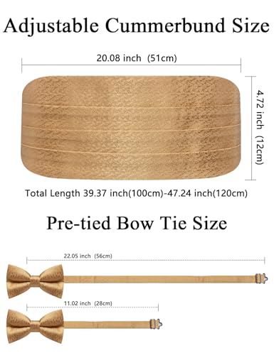 Image of Paisley Floral Tuxedo Cummerbund Bow Tie Pocket Square Set for Men | 3-piece set:cummerbund,bow tie&pocket square.Adjustable back for comfort.Silk blend,wedding,proms,black tie&formal events.