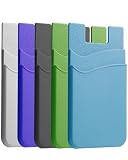 BIAJIYA Sticky Phone Wallet for Back of Phone, Great Storage Phone Pocket/ID Card/Credit Card Holder Stick on Phone Case, Compatible for iPhone/Android/Samsung Galaxy (5PC- Purple/Green Color Scheme)