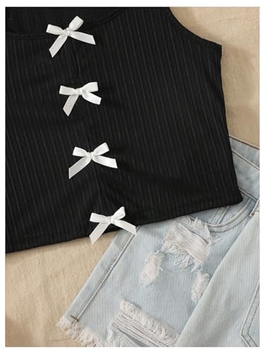 Verdusa Girl's Bowknot Crop Top Coquette Textured Going Out Sleeveless Cute Tank Tops4