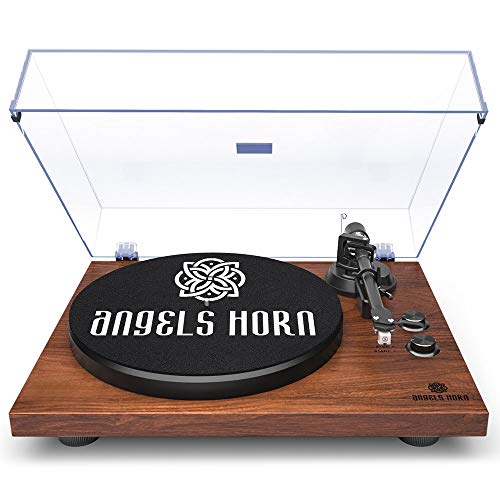 PovKeever Bluetooth Record Player Vinyl Turntable with Vintage Stereo 2-Speed Built-in Phono Preamp and Belt Drive, Walnut Wood