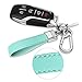 QBUC Genuine Leather Car Keychain,Universal Heavy Duty Metal Key Chain Accessories,Car Fob Key Keychain Holder with 360 Degree Rotatable Snap Swivel and Anti-Lost D-Ring for Men Women(Mint Green)