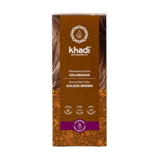 khadi GOLDBRAUN Pflanzenhaarfarbe, Haarfarbe für schillerndes Bernstein bis zu samtig glänzendem Goldbraun, Naturhaarfarbe 100% pflanzlich, natürlich & vegan, Zertifizierte Naturkosmetik, 100g