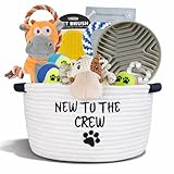 Paws For Reaction New Puppy Gift Basket - Premium Starter Kit and Dog Gift Basket with Dog Toys - Perfect Doggie Birthday Gifts and Puppy Necessities with Pet Toy Basket.