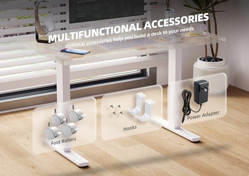 Image of Claiks Dual Motor Standing Desk Frame, Electric Stand Up Desk Legs Frame Workstation Up to 63 inch,T-Shaped Adjustable Standing Computer Desk for Home and Office, (White Frame only)