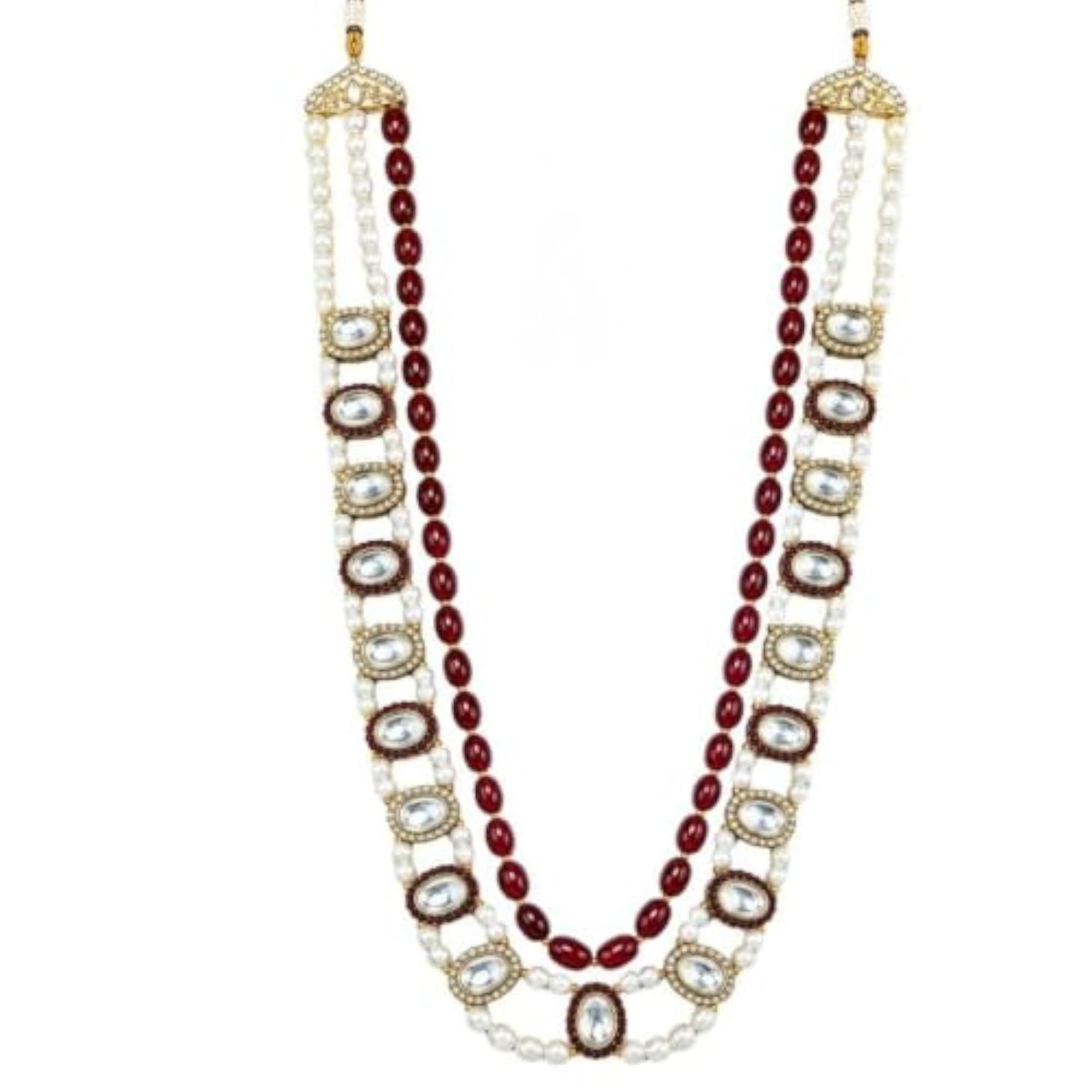 Traditional 3 Layered Gold Plated CZ Dulha Moti Mala Necklace