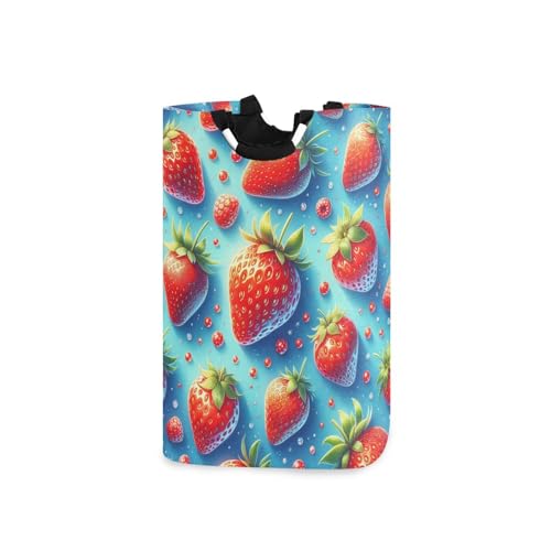 Jihqo Laundry Hamper Basket Vivid Strawberry Collapsible Nursery Storage Bin Waterproof Clothing Baskets for Home Bedroom Bathroom Washing Room