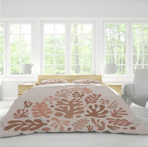 Housse de couette marron rose microfibre douce motif Matisse - 4