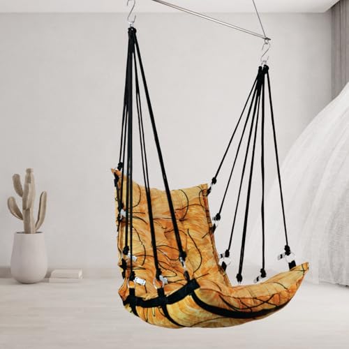 Image of JULJULIA Swing for Balcony Comfortable Cotton Swing Relaxing Jhula for Adults for Home Indoor Outdoor Hanging Seat for Apartment Patio Terrace Garden- 200 kg Weight Capacity - Velvet Design Yellow