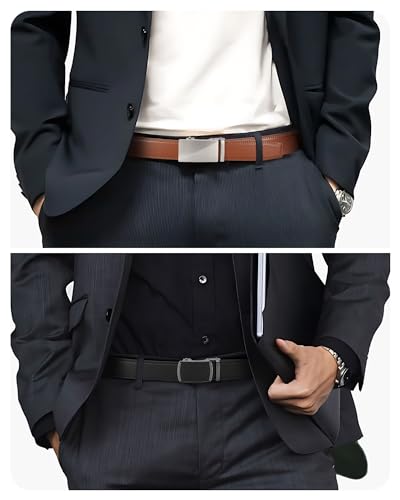 Image of CHAOREN Mens Belt Leather Ratchet Belt 2 Pack - Customizable Fit, Effortless Style (35mm)