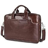 Augus Leather 16' Laptop Briefcase for Men Shoulder BagTravel Messenger Duffle Bags handbag Waterproof Brown With YKK Zipper