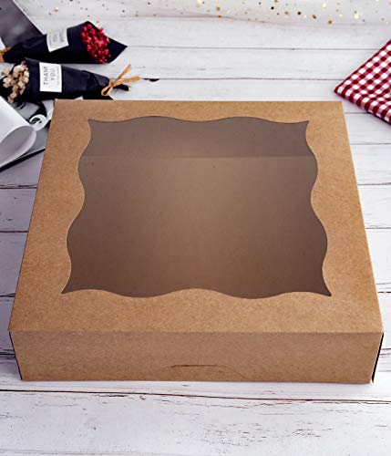 CHERRY 15-Pack 12"x12"x3"Brown Bakery Boxes with PVC Window for Pie and Cookies Boxes Large Natural Kraft Paper Box,Pack of 15