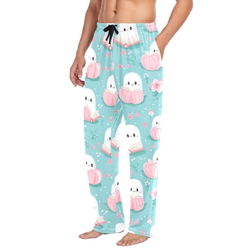 Cute Spirits with Flowers Men's Cotton Pajama Pants with Pockets and Drawstring Comfortable and Stylish,S4