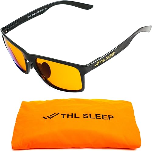 Carbon Reinforced Nylon Blue Light Blocking Glasses for Better Sleep - Orange Computer Migraine Glasses for TV Smartphone - EliteX Carbon Amber Nighttime Gaming Gamer Glasses for Screen Eye Strain