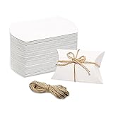 Pillow Candy Favor Box, 100 Pack Pillow Gift Boxes with Twines, Kraft Paper Pillow Box for Wedding...