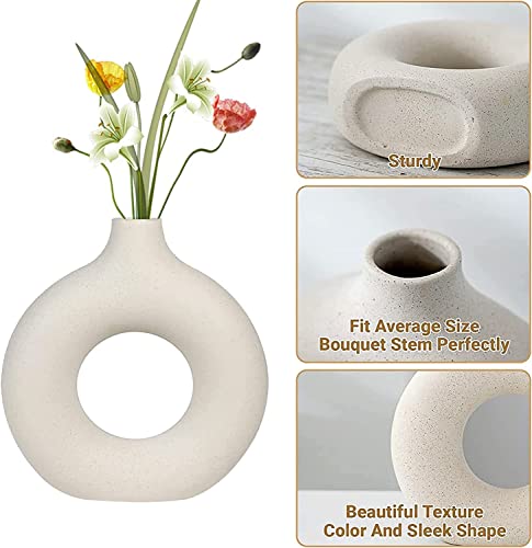 White Ceramic Vase For Modern Home Decor, Hollow Round Matte Pampas Flower Vases, Minimalist Circle Vases For Decor, Boho Decorative Flower Vases For Wedding, Coffee Table, Party, Bedroom Decor (2Pcs) #TOP4