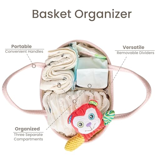 Image of Diaper Caddy Organizer, Empty Gift Basket for Newborn Essentials, Baby Storage Basket, Stylish Gift Bag for Baby Shower, Boys and Girls - Small, Light Pink