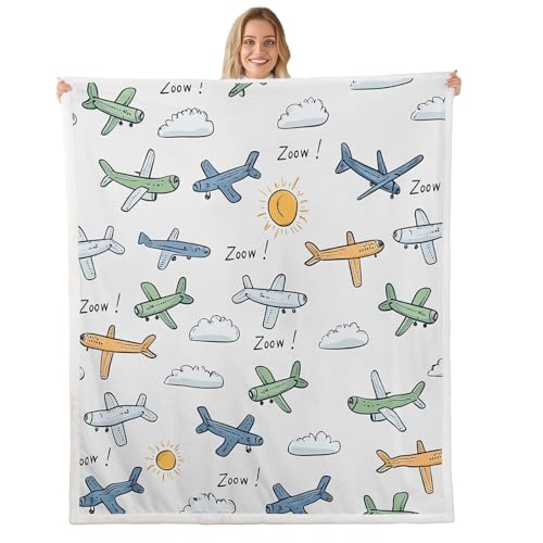 Couverture en polaire Airplane pour lit et canapé, plaid doux 76x101 cm