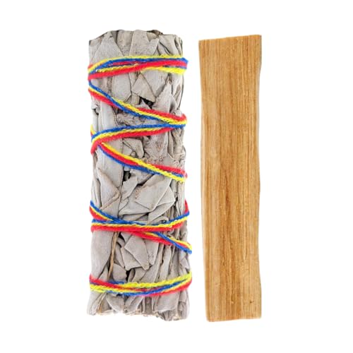 Herbalista Chakra-Inspired Smudging Kit – 1 White Sage Stick 4'' & 1 Palo Santo 4'' Stick for Energy Cleansing & Positivity | Perfect for Meditation, Spiritual Healing & Intention Setting