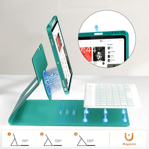 Image of OYEEICE Keyboard Case for iPad 6th /5th Generation 9.7 inch | 360 Rotatable, 7 Color Backlit Detachable Wireless Keyboard, Upgraded Magnetic Cover with Pen Holder for Air 2nd Gen
