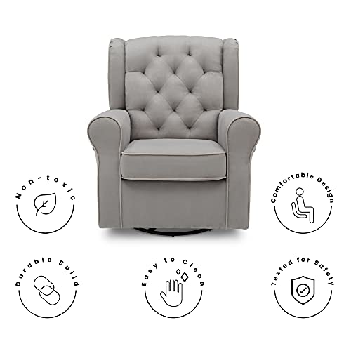 Delta Children Emerson Upholstered Glider Swivel Rocker Chair, Dove Grey With Soft Grey Welt #TOP5