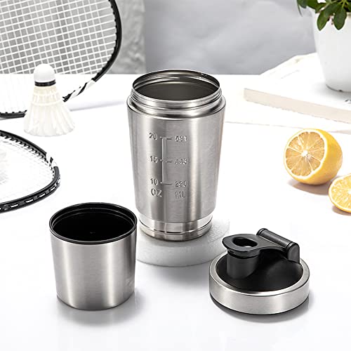 HIULLEN Roestvrijstalen proteïneshaker, 600 ml, proteïneshaker, roestvrij staal, fitness eiwitshaker, met 2 roerballen… - Image 6