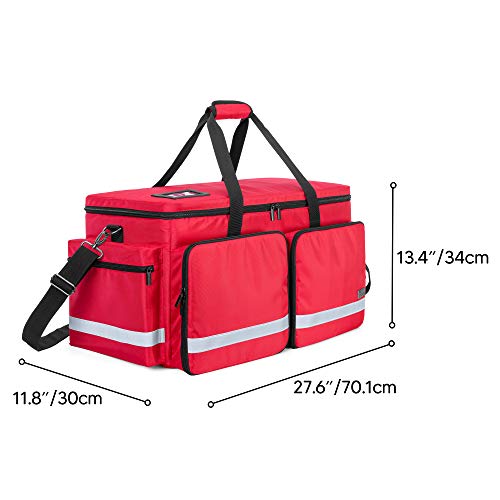 Trunab Emergency Medical Bag Empty with Compartment for Oxygen Tank(M2-M22), First Responder Trauma Bag with Reinforce Bottom Board for Sport Team, Community Volunteer, Red- Patented Design