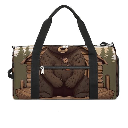 Gym Bag Rustic Lodge Bear Duffel Bag for Men Women Overnight Bag with Shoe Compartment Workout Bags