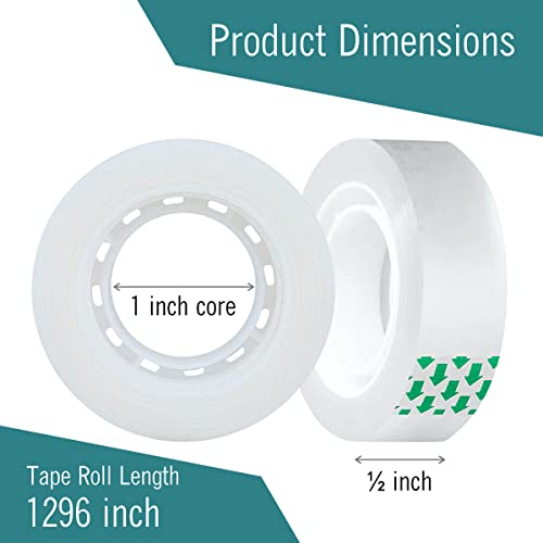 Invisible Tape – 12 Rolls Tape Refills – Invisible Tape For Dispenser 1/2" X 1296” Invisible On Paper For Correction And Labeling, Ideal For Office, School, And Home Use #TOP1