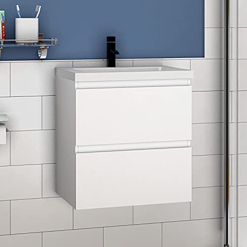Genérico Armario Mueble de tocador de baño suspendido en la Pared de 500 mm, Mueble de gabinete de Almacenamiento de Lavabo de Resina con 2 cajones, Paquete Plano Blanco Mate