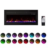Panana Electric Fireplace Heater Wall Mounted, 60 inch Wide Recessed Electric Fireplace, 1400W, 8H Timer, 20 Color Flame, Remote Control, Log Set & Crystal