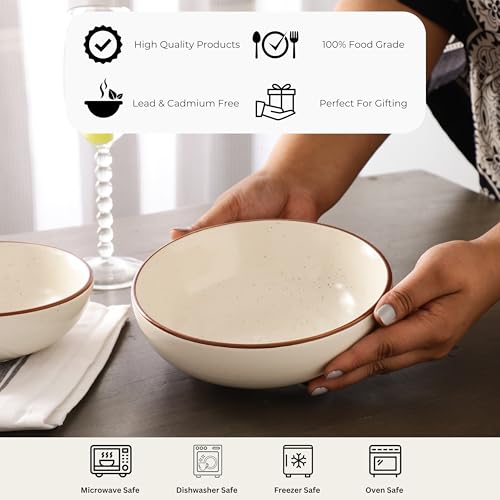 Image of miah decor Ceramic Serving Bowl | Speckled Ivory Rustic Stoneware Style Bowl for Rice, Curry, Gravy & Salad | Deep Multipurpose Serving Dish for Parties & Family Meals (Style 14)