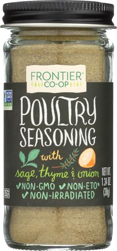 Frontier Co-op Salt-free Poultry Seasoning 1.34 Ounce Bottle Blend of Sage Thyme & Onion Perfect for Poultry & Stuffing