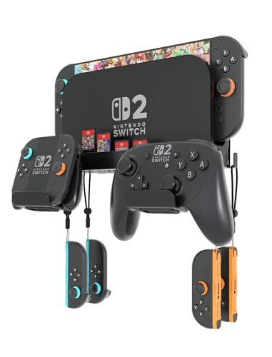 KUNSLUCK Switch 2 Wall Mount - Wall Mount Stand for Nintendo Switch 2 (2025) Console, Joy-Con, Game Cards - Space-Saving Dock with Cooling Vent Design & Easy Installation – All-in-One Wall Holder Organizer Kit