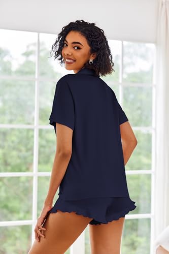 Image of Ekouaer Pajamas Set for Women Short Sleeve Sleepwear Button Down Pjs Lounge Sets Soft Nightwear
