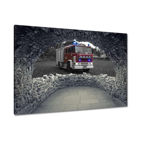 Camion de pompiers peinture imprimée sur toile 90x60 cm tableau décoration murale